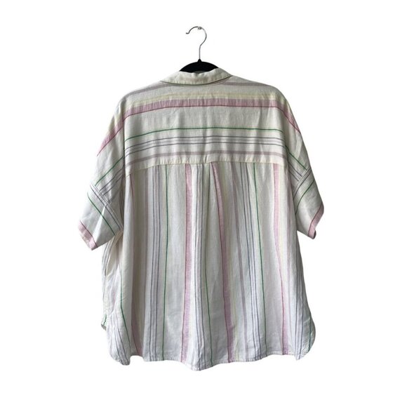 Madewell Womens Top XL Rainbow Linen Colorful Beachy Lightweight Button Front - Picture 7 of 12